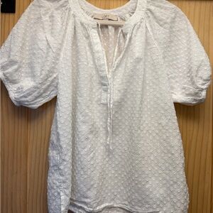 LOFT Ivory Textured Puff Sleeve Blouse